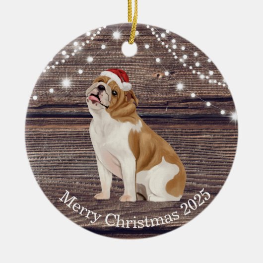 Cute Santa Hat English Bulldog Kerstmis Keramisch Ornament (Voorkant)