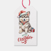 Cute Santa Hat Husky Puppy Christmas Cadeaulabel (Voorkant)