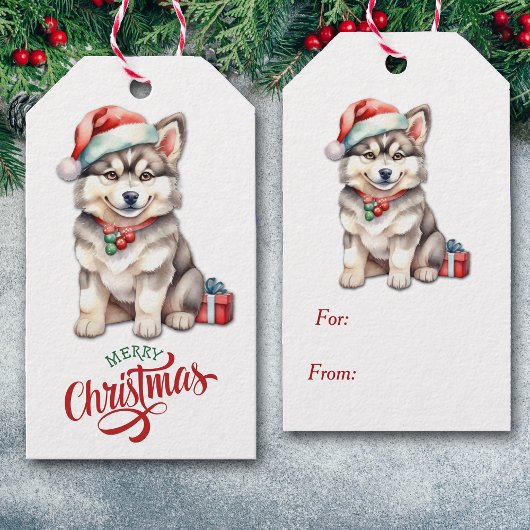 Cute Santa Hat Husky Puppy Christmas Cadeaulabel