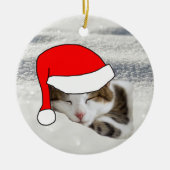 Cute Santa Hat Kitten Slaapende kerstversiering Keramisch Ornament (Voorkant)