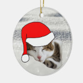 Cute Santa Hat Kitten Slaapende kerstversiering Keramisch Ornament (Links)