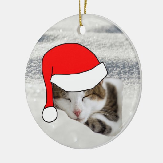 Cute Santa Hat Kitten Slaapende kerstversiering Keramisch Ornament (Links)
