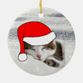 Cute Santa Hat Kitten Slaapende kerstversiering Keramisch Ornament (Achterkant)