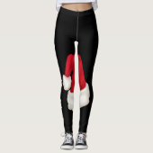 Cute Santa Hat Merry kersttypografie Black Leggings (Voorkant)
