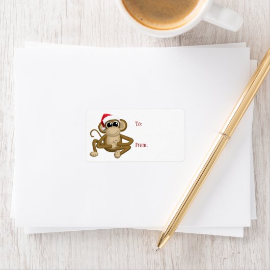 Cute Santa Hat Monkey - kerstcadeaulabels Etiket (Insitu)