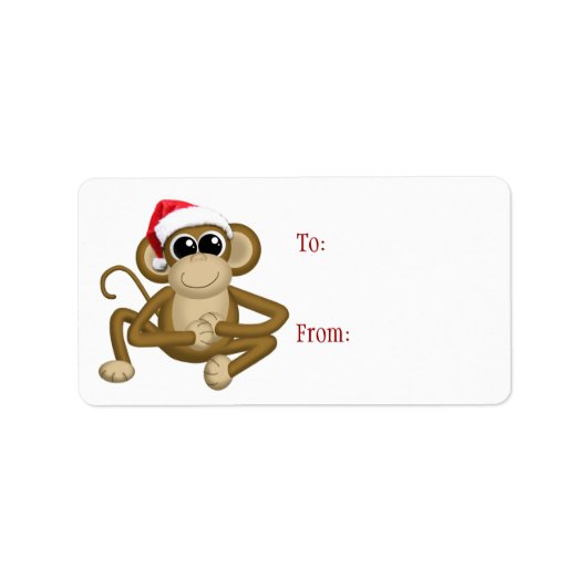 Cute Santa Hat Monkey - kerstcadeaulabels Etiket (Voorkant)