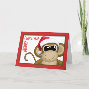 Cute Santa Hat Monkey "Merry Christmas" Card Feestdagen Kaart