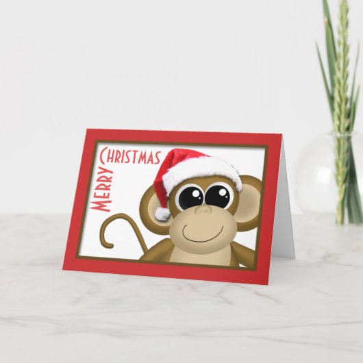 Cute Santa Hat Monkey "Merry Christmas" Card Feestdagen Kaart (Voorkant)