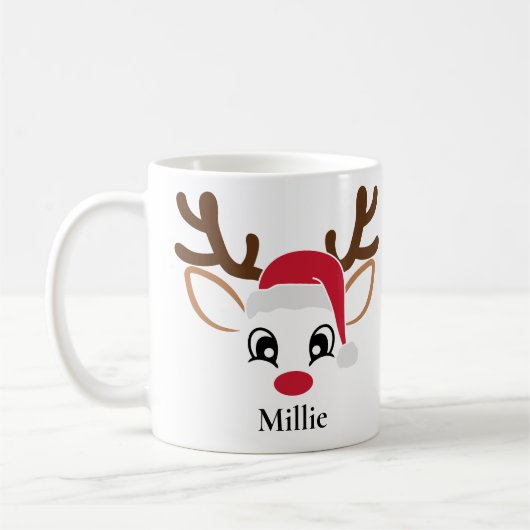 Cute Santa Hat Reindeer Kerstmis Mok (Links)