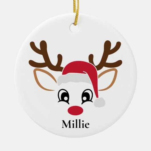 Cute Santa Hat Reindekerst Keramisch Ornament (Voorkant)