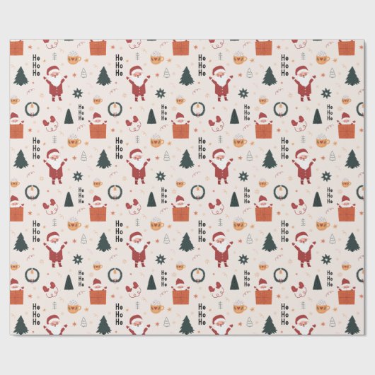 Cute Santa Ho Ho Ho Kerstmis Cadeaupapier (Vlak)