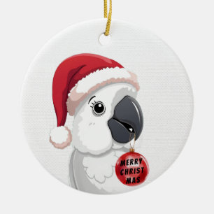 Cute Santa-hoed papegaai Rood & Wit Kerstmis Keramisch Ornament