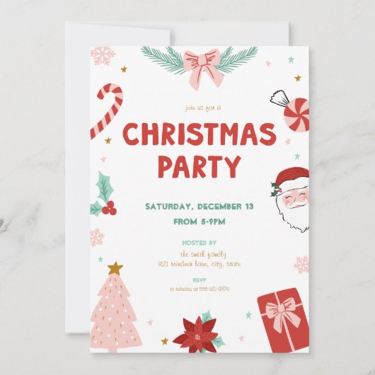 Cute Santa Holiday Kid Christmas Party Invitations Kaart (Voorkant)