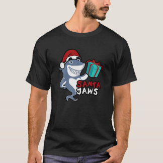 Cute Santa Jaws Familie Kerstpyjama Funny Sha T-shirt