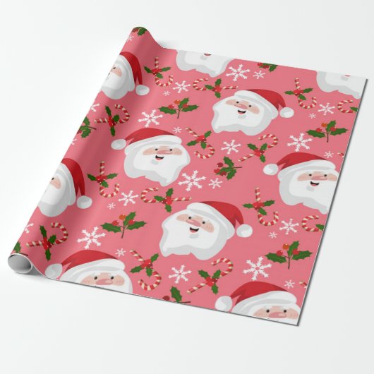 Cute Santa Kerstmis Pattern Cadeaupapier (Uitgerold)
