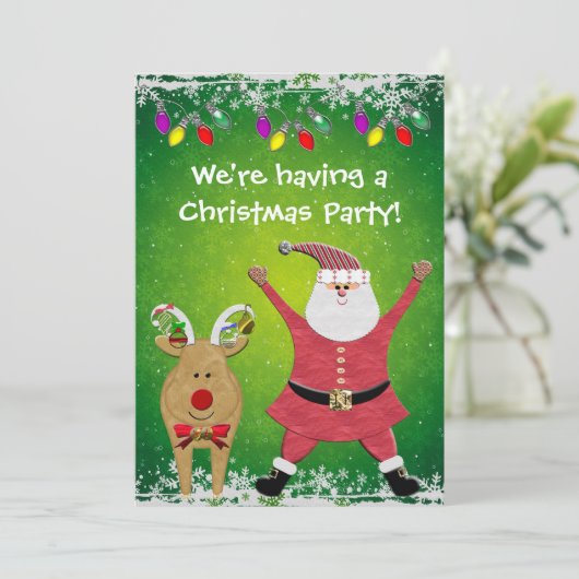 Cute Santa Kerstparty nodigt u uit Kaart (Staand voorkant)