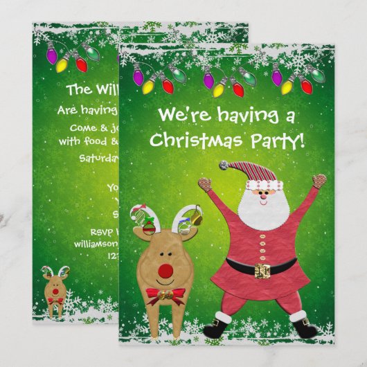 Cute Santa Kerstparty nodigt u uit Kaart (Voorkant / Achterkant)
