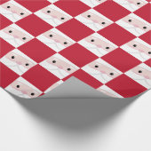 Cute Santa Klaus Face Red Chess Pattern Cadeaupapier (Hoek)