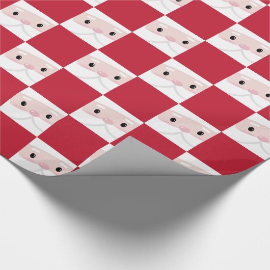 Cute Santa Klaus Face Red Chess Pattern Cadeaupapier (Hoek)