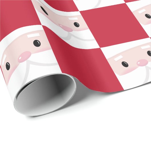 Cute Santa Klaus Face Red Chess Pattern Cadeaupapier (Rol Hoek)