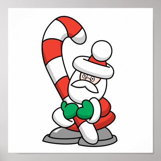Cute Santa met Giant Candy Cane Poster (Voorkant)