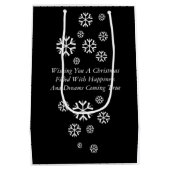 Cute santa met zak op dak zwart-wit medium cadeauzakje (Achterkant)