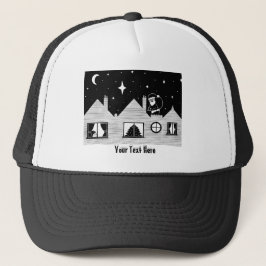 Cute santa met zak op dak zwart-wit trucker pet