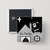 Cute santa met zak op dak zwart-wit vierkante button 5,1 cm (Voorkant /achterkant)