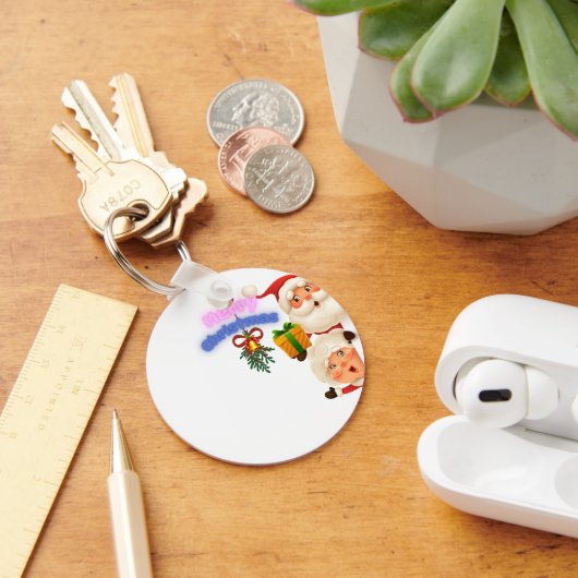 Cute Santa & Mrs. Claus Merry Christmas Greeting  Sleutelhanger (Bureau)