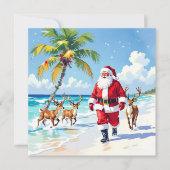 Cute Santa on Beach and Photo Template Christmas Feestdagenkaart (Voorkant)