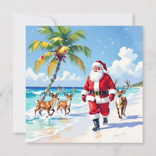 Cute Santa on Beach and Photo Template Christmas Feestdagenkaart (Voorkant)