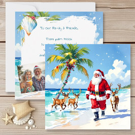 Cute Santa on Beach and Photo Template Christmas Feestdagenkaart