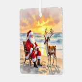 Cute Santa on Beach with Reindeer Personalized Metalen Ornament (Voorkant links)