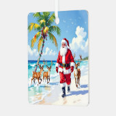 Cute Santa on Beach with Reindeer Personalized Metalen Ornament (Voorkant links)