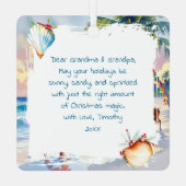 Cute Santa on Beach with Reindeer Personalized Metalen Ornament (Achterkant)