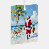 Cute Santa on Beach with Reindeer Personalized Metalen Ornament (Voorkant Rechts)
