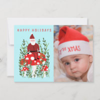 Cute Santa on Shroom CUSTOM PHOTO-kerstkaart