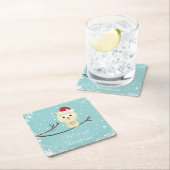 Cute Santa Owl Merry Kerstlight Blue Kartonnen Onderzetters (Insitu)