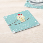 Cute Santa Owl Merry Kerstlight Blue Kartonnen Onderzetters (Schuin)