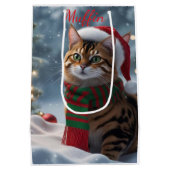 Cute Santa Paws Bengal Cat Christmas Personalized  Medium Cadeauzakje (Achterkant)
