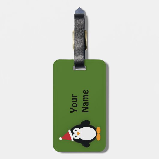 Cute Santa Penguin Bagagelabel (Achterkant verticaal)