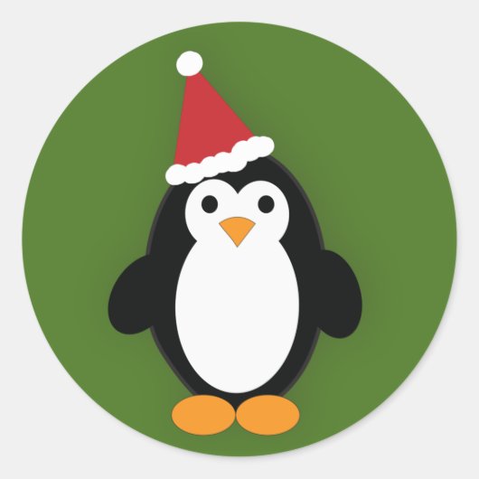 Cute Santa Penguin Ronde Sticker (Voorkant)