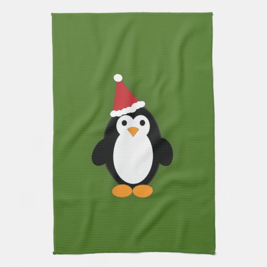 Cute Santa Penguin Theedoek (Verticaal)