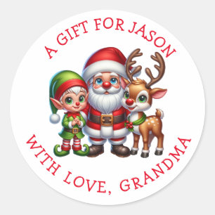 Cute Santa Persoonlijke kerstcadeautags Ronde Sticker