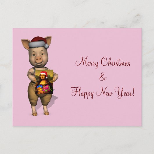Cute Santa Piggie die Afbeelding toont Feestdagenkaart (Voorkant)