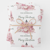 Cute Santa Pink Winter Town Christmas Inpakpapier Vel (In situ)