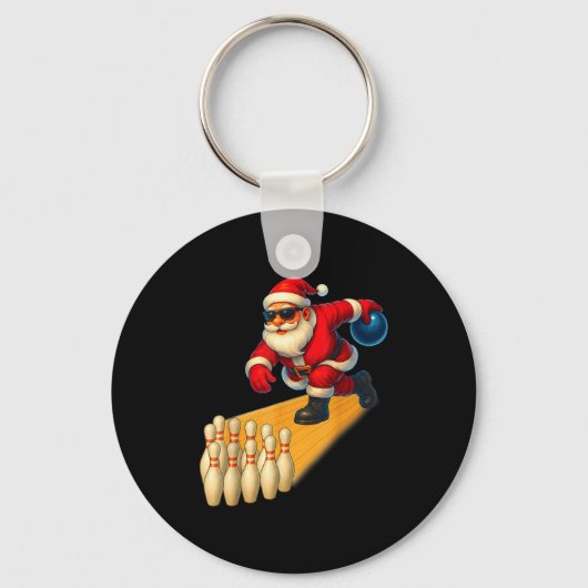 Cute Santa Playing Bowling Ball And Ns Bowler Chri Sleutelhanger (Voorkant)