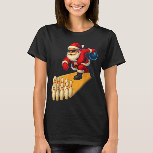 Cute Santa Playing Bowling Ball And Ns Bowler Chri T-shirt (Voorkant)