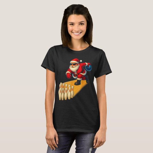 Cute Santa Playing Bowling Ball And Ns Bowler Chri T-shirt (Voorkant volledig)