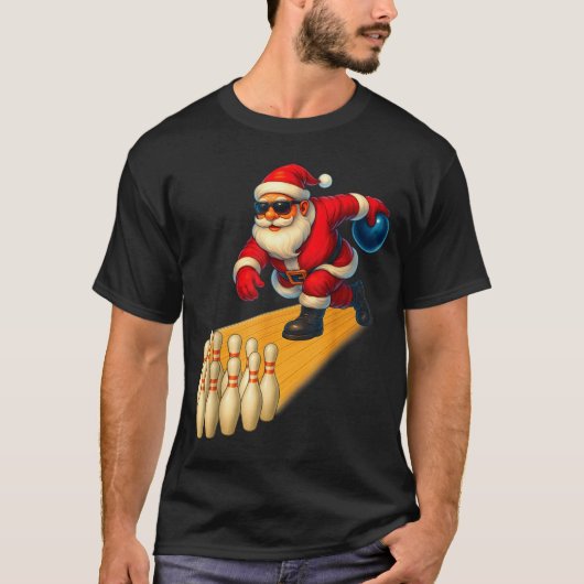 Cute Santa Playing Bowling Ball And Ns Bowler Chri T-shirt (Voorkant)